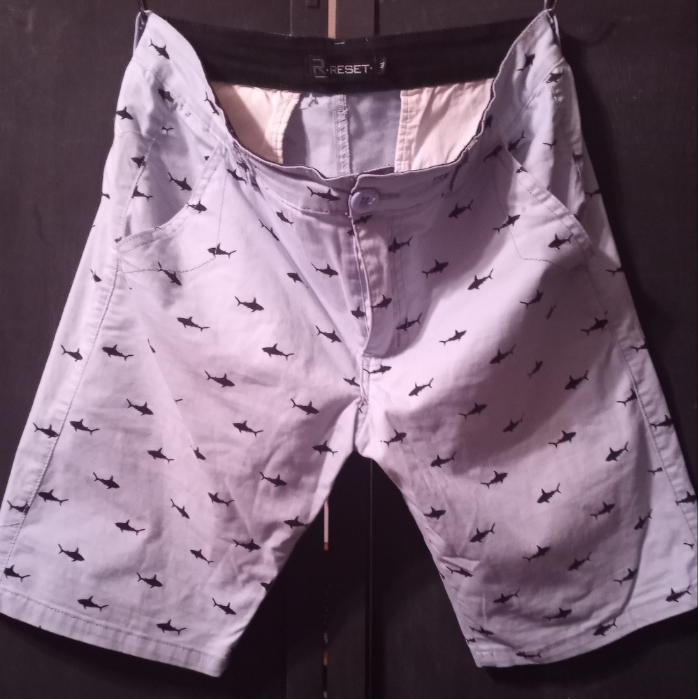 Men's black and blue shark print Reset shorts